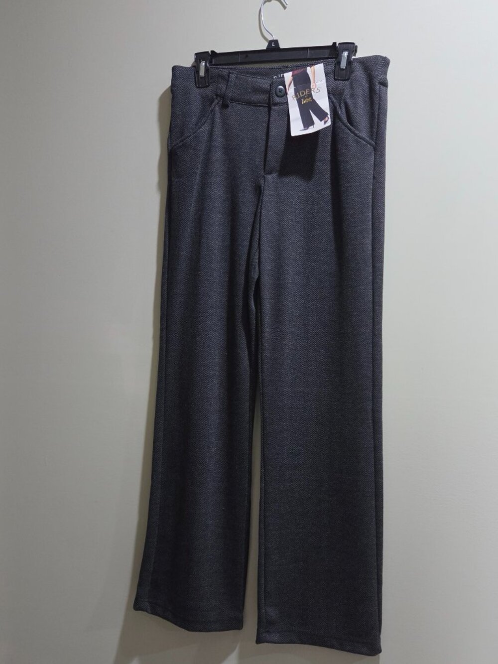 LEE PANTS Women 8 WIDE LEG STRETCH Riders Midrise Trouser Charcoal Herringbone